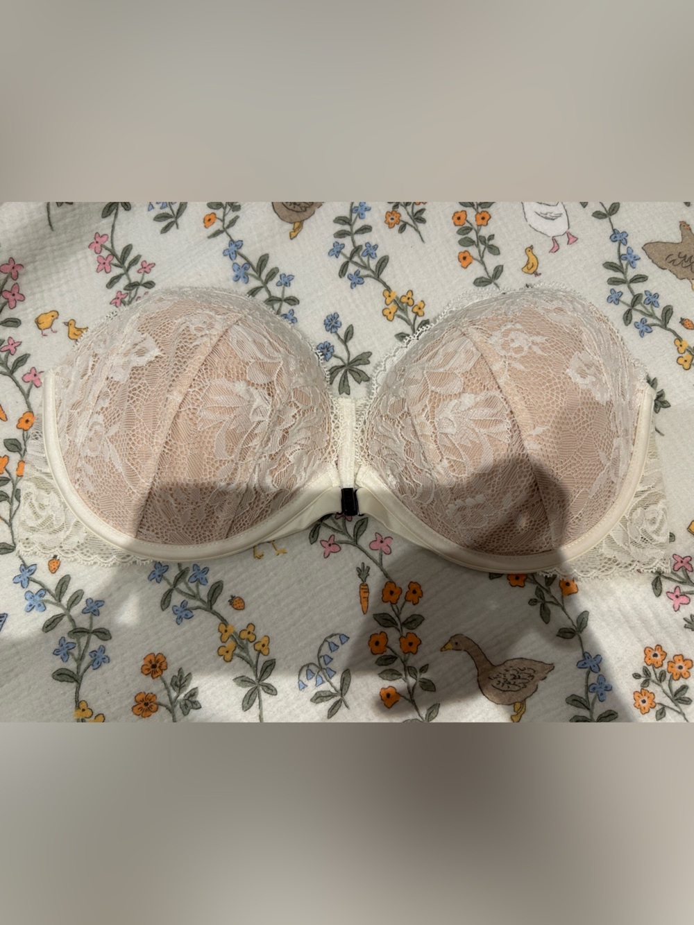 Victoria’s Secret Lacie Strapless Bra 34D Cream Black Front Closure NWOT